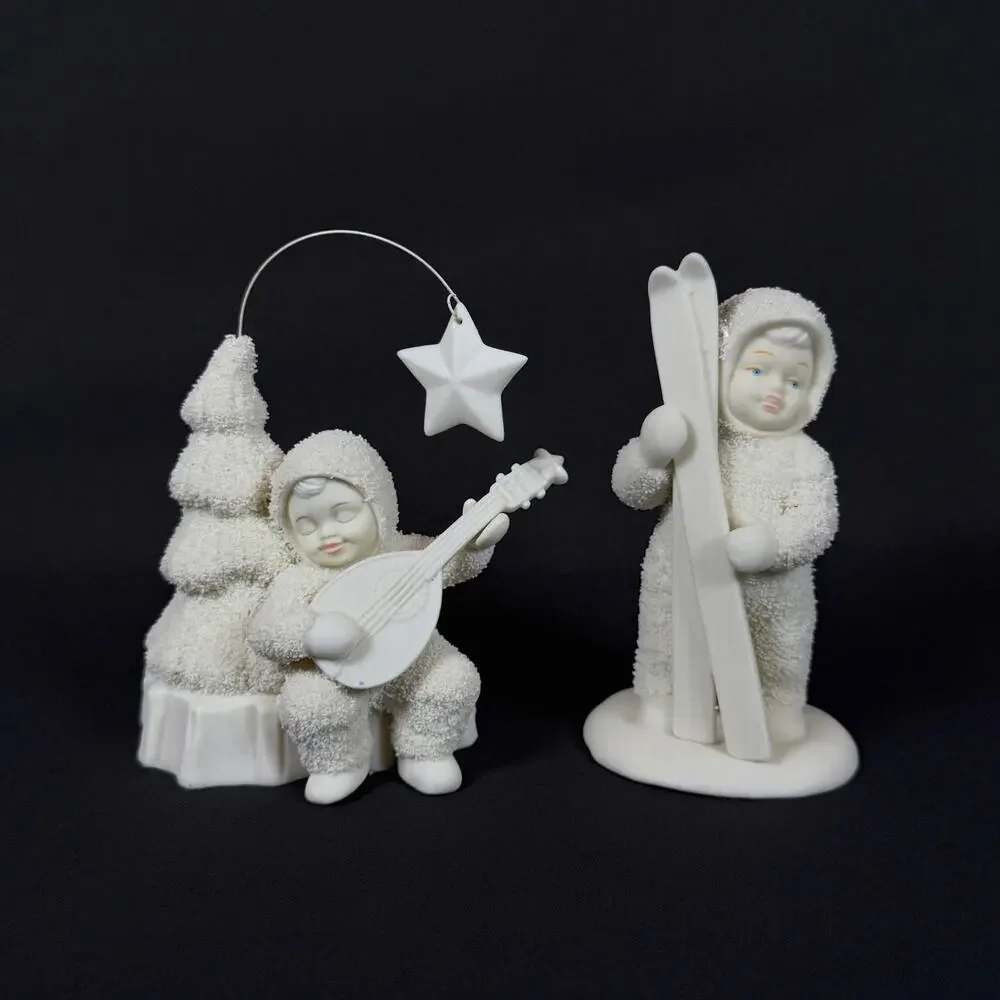Lot of 2 Department 56 Snowbabies Figurines Skiing Mandolin Guitar Star 4.5